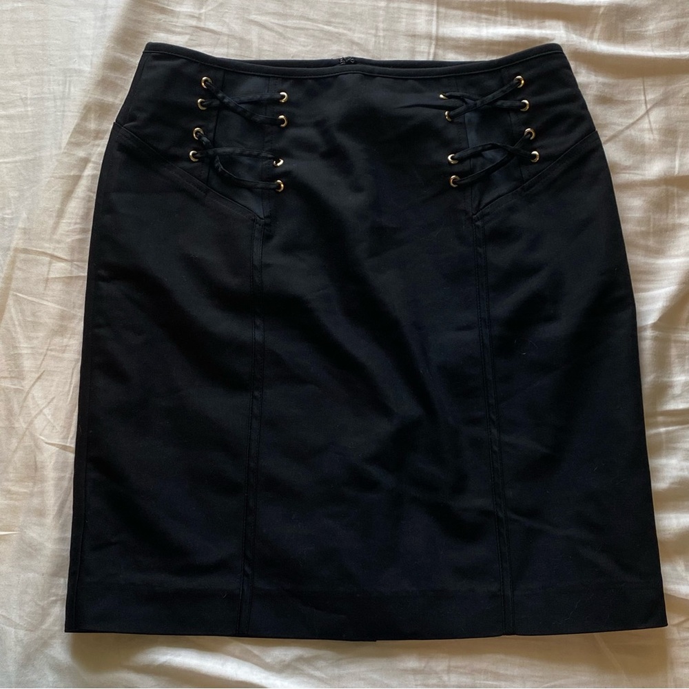 Cache Black Lace-Up Pencil Skirt